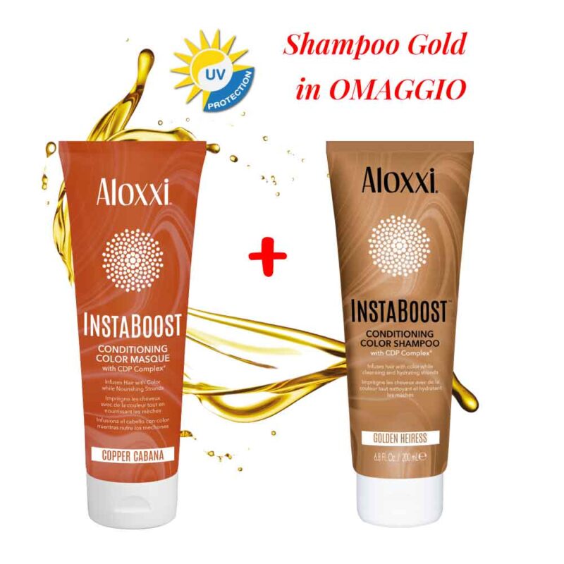 INSTABOOST Maschera Ristrutturante Colorata: Copper Cabana 200ml + Shampoo Gold in OMAGGIO