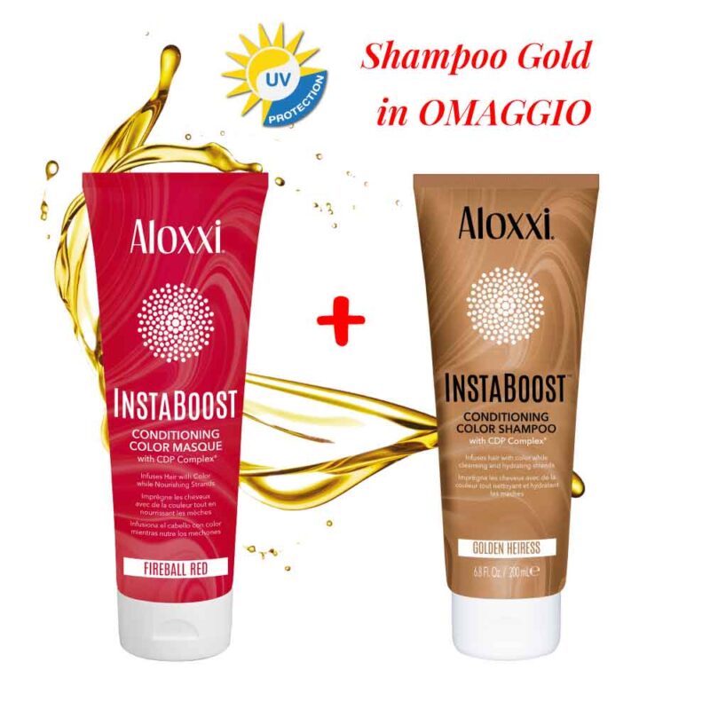 INSTABOOST Maschera Ristrutturante Colorata: Fireball Red 200ml + Shampoo Gold in OMAGGIO